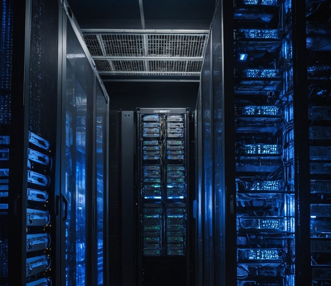 Corredor de racks no data center próprio da Task.